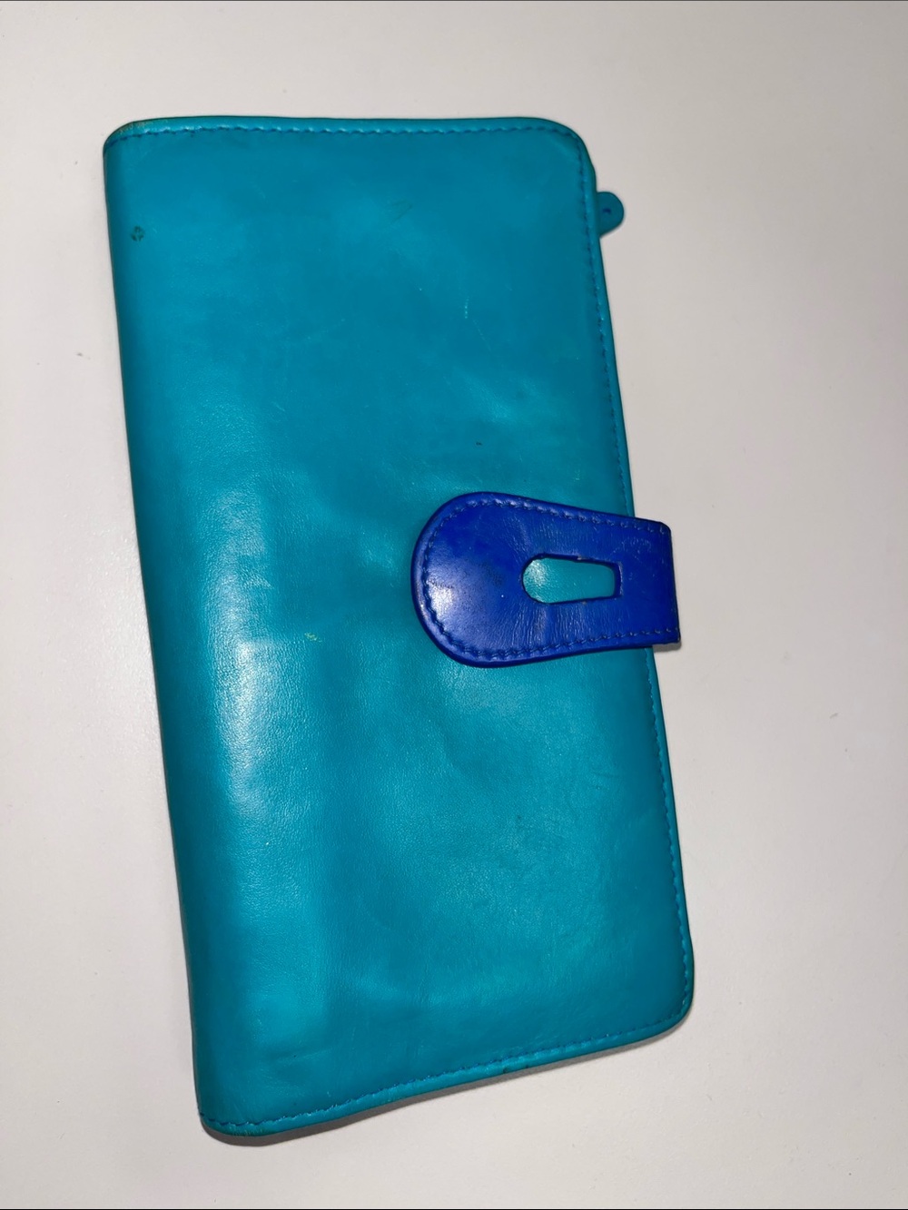Source Unknown Teal Leather Wallet with Blue Snap